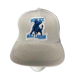 Vintage Schlitz Malt Liquor Hat Mesh Snap Back Trucker Cap Raging Bull White